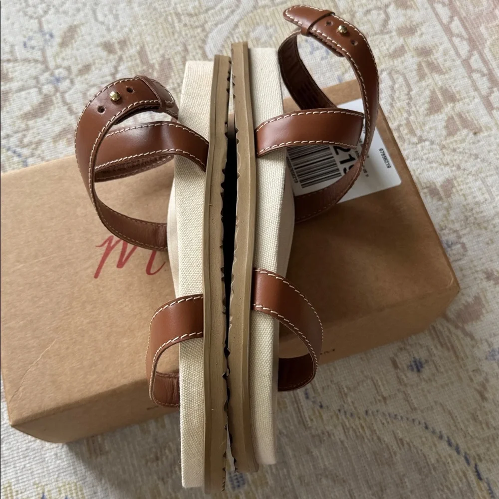 Anthropologie Tan Leather Ankle-Strap Flat Sandals - Picture 5 of 9